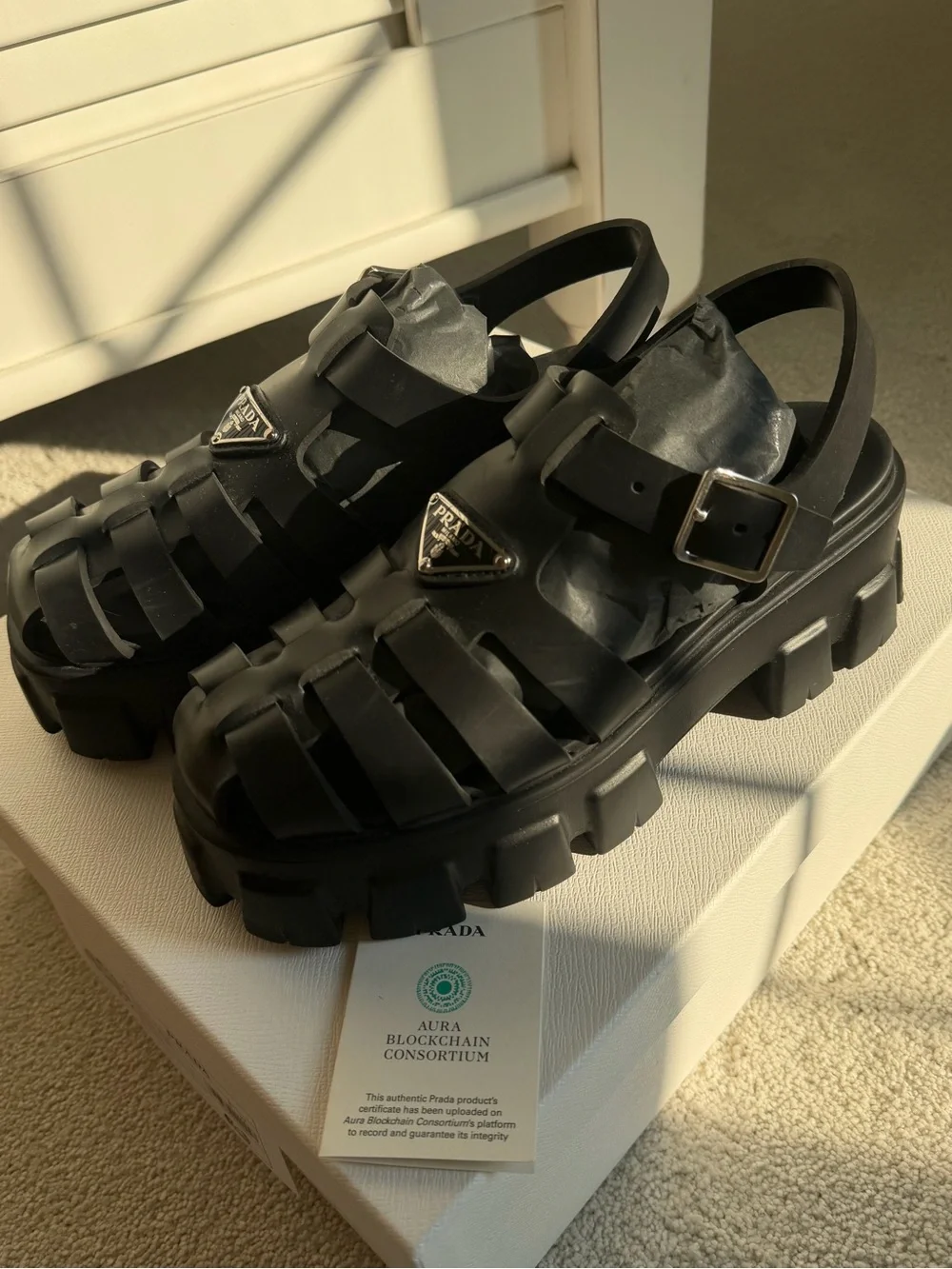 Prada Soft Cage Chunky Sandal w/ logo  - Brand New
